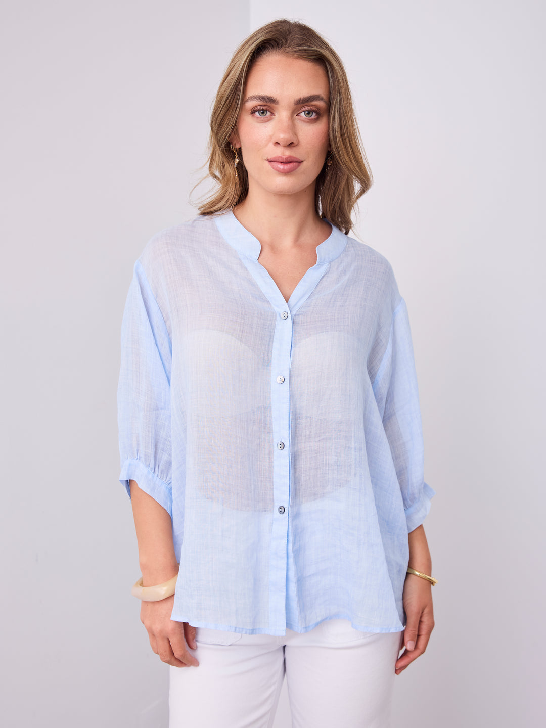 CATHY LINEN SHIRT - ICE BLUE