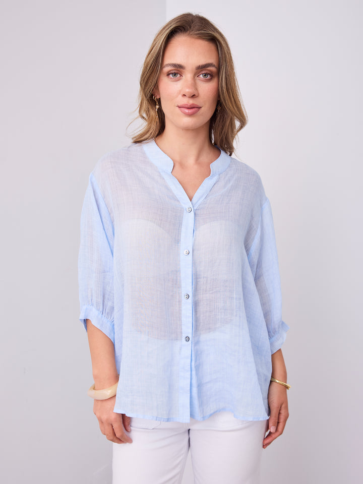 CATHY LINEN SHIRT - ICE BLUE