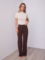 DALTON STRETCH JERSEY HIGH WAISTED STRAIGHT LEG PANT - CHOCOLATE