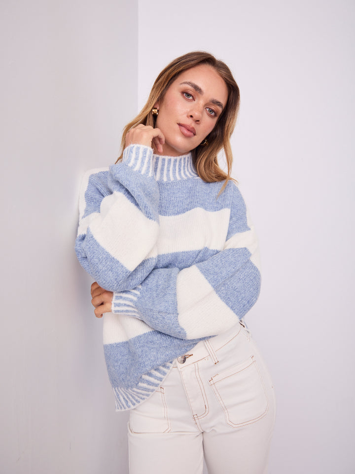 BESSIE BLOCK STRIPE KNIT - BLUE/WHITE