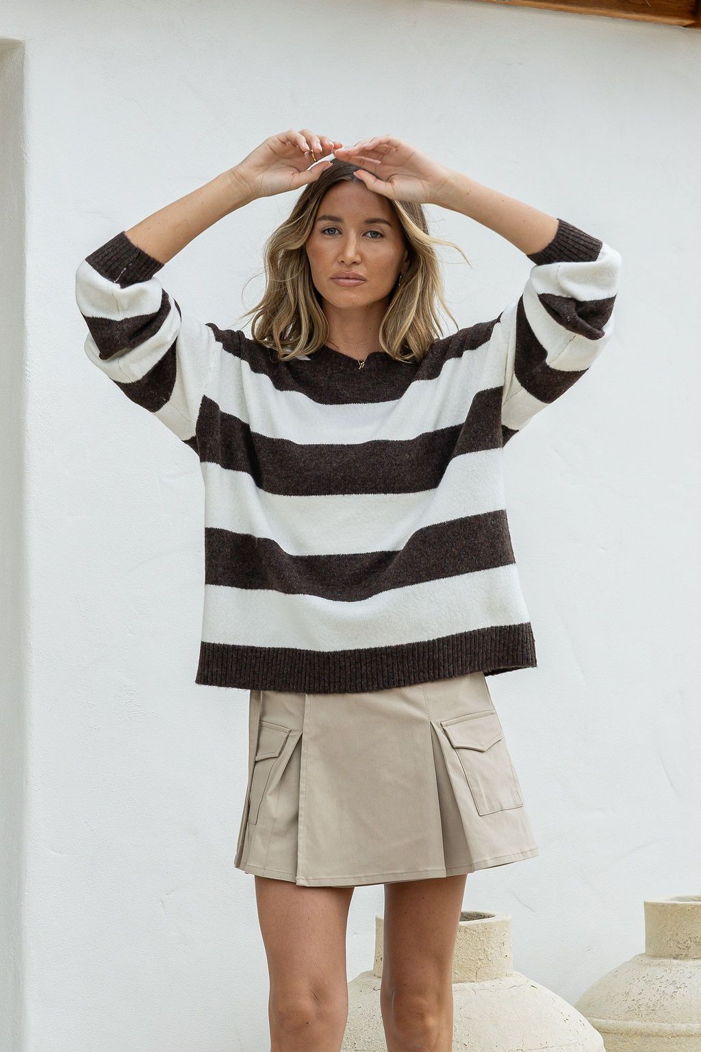 ANITA BLOCK STRIPE KNIT - CHOCOLATE/WHITE