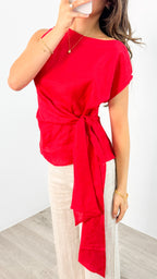 ZOE LINEN TOP - RED