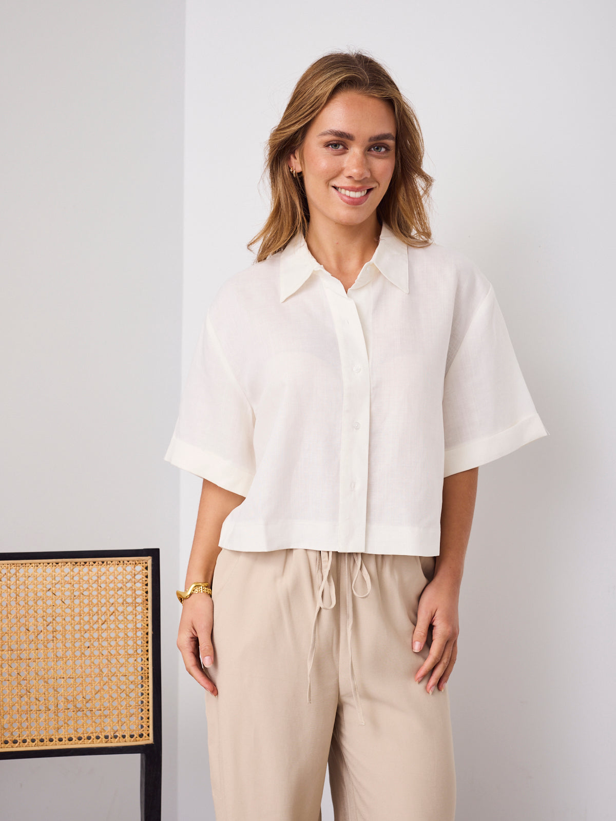 RODELL LINEN SHIRT - CREAM
