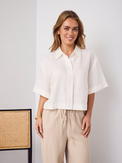 RODELL LINEN SHIRT - CREAM