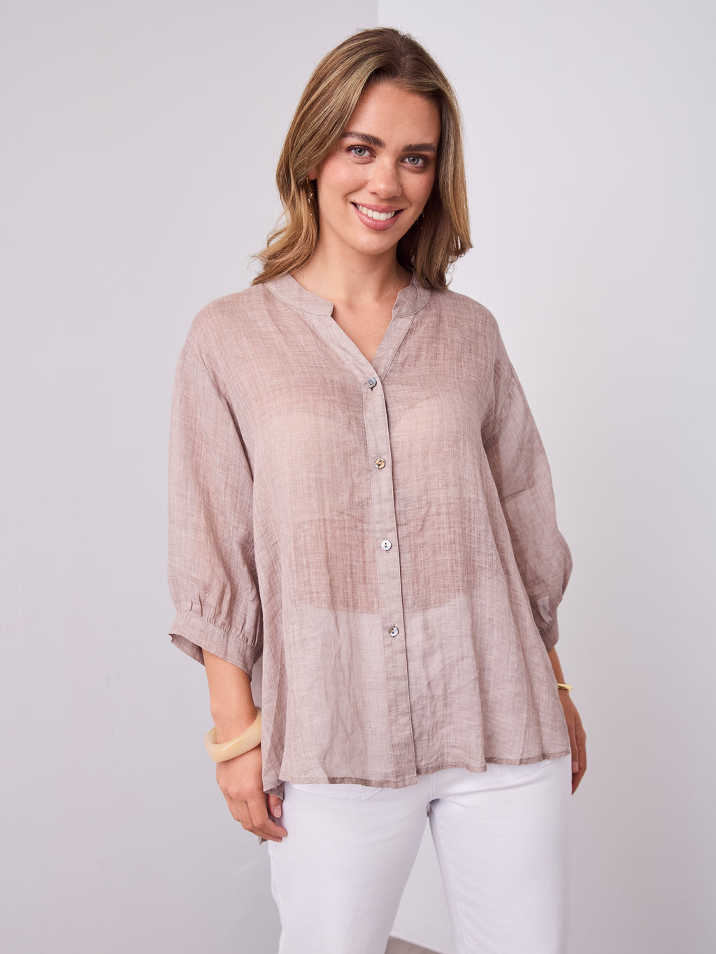 MARTA LINEN SHIRT - BISCUIT