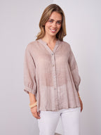 MARTA LINEN SHIRT - BISCUIT
