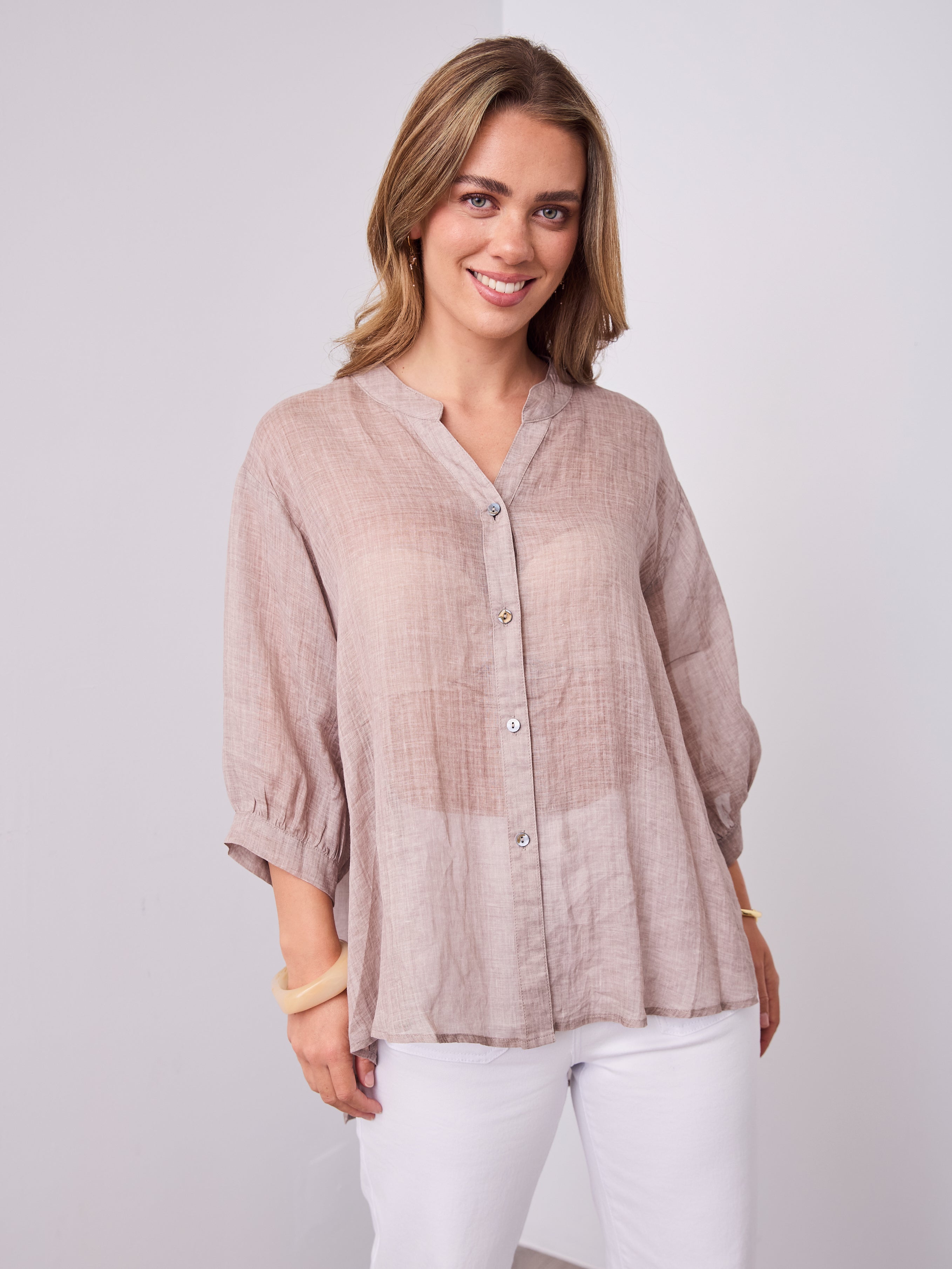 MARTA LINEN SHIRT - BISCUIT