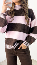 BESSIE BLOCK STRIPE KNIT - CHOCOLATE/PINK