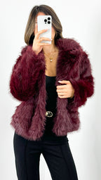 SASKIA FAUX FUR OVERSIZED JACKET - WINE