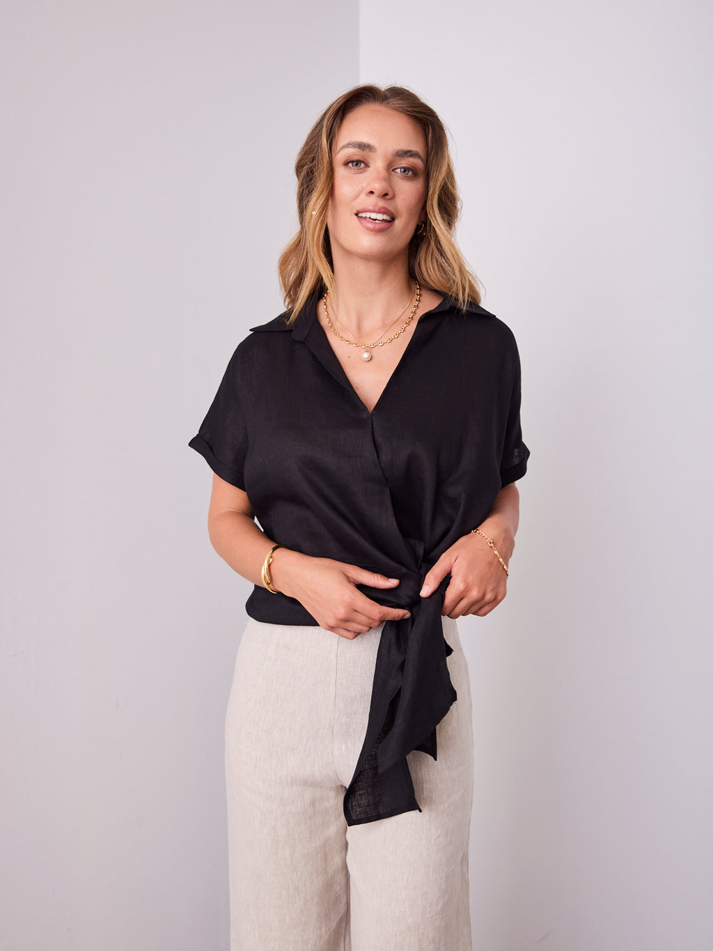 COMO LINEN SHIRT - BLACK