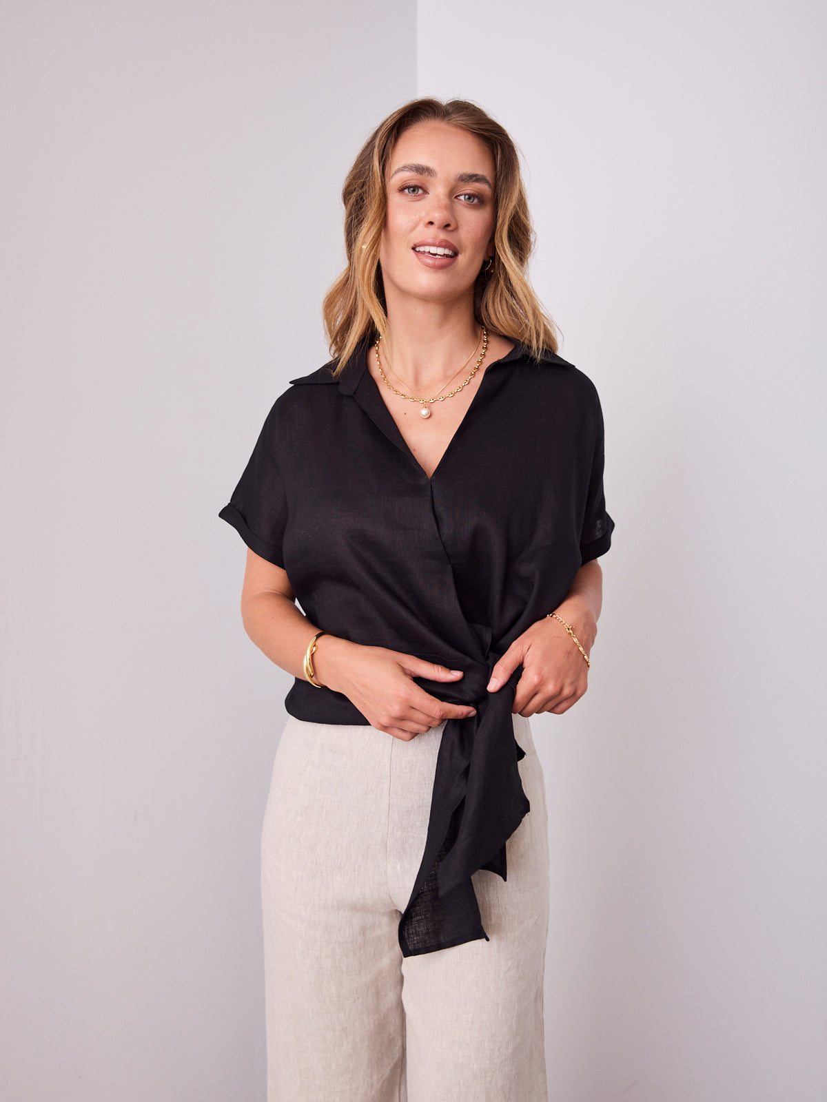 COMO LINEN SHIRT - BLACK