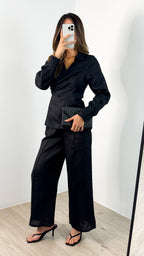 BAKER WRAP LINEN SHIRT - BLACK