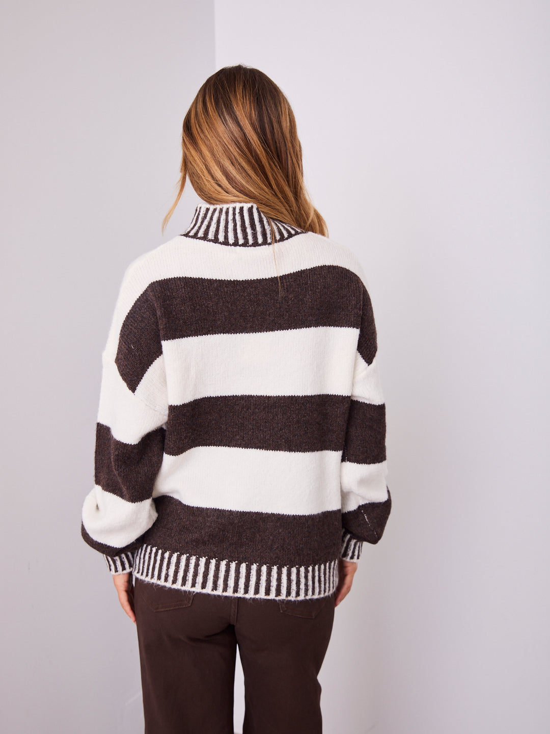 BESSIE BLOCK STRIPE KNIT - CHOCOLATE/WHITE