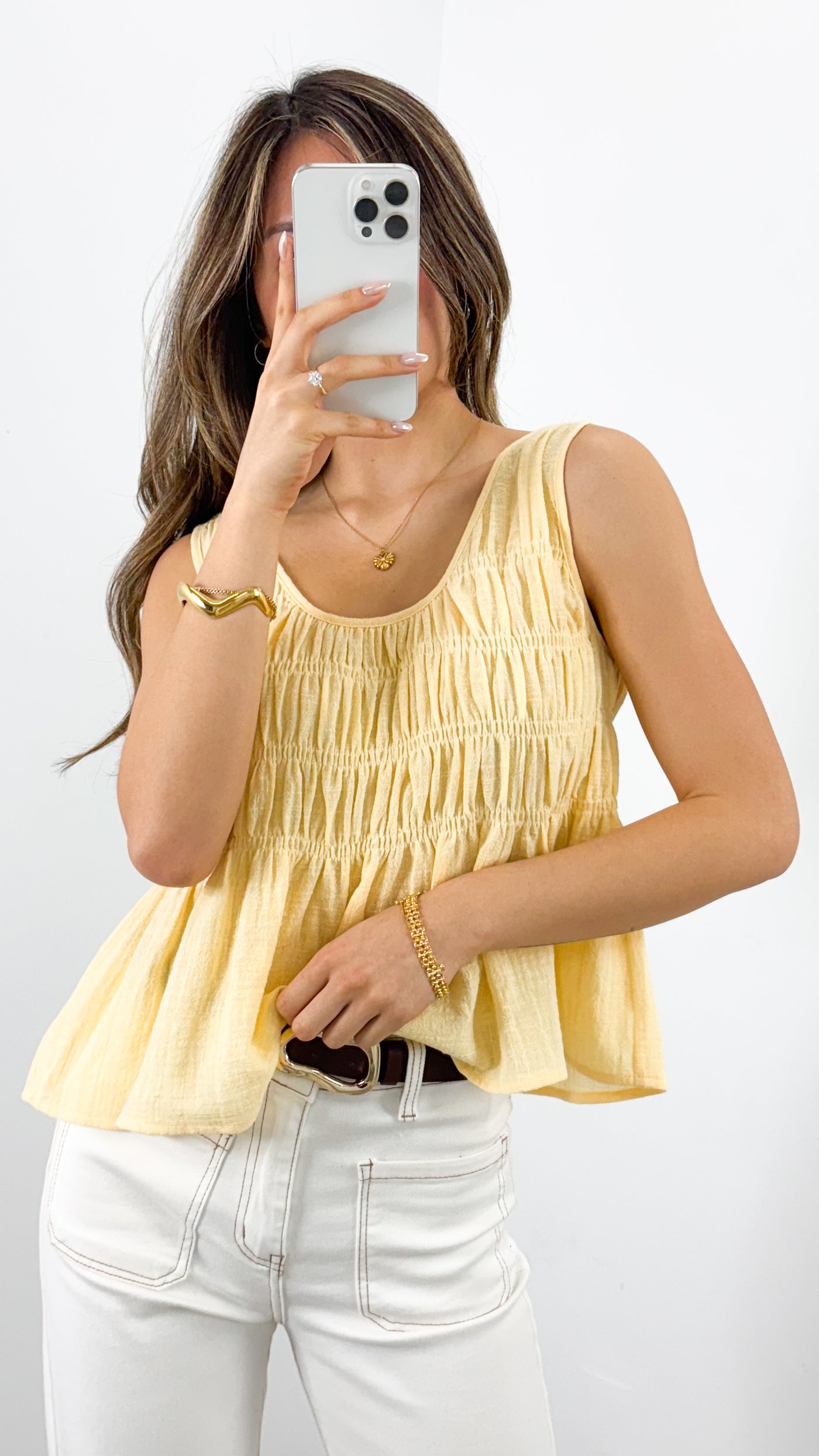 PALIA SHIRRED SINGLET - LEMON