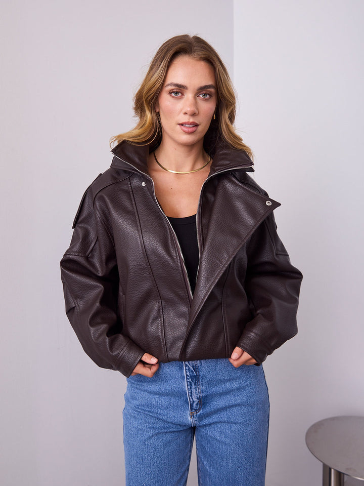AXEL PU JACKET - CHOCOLATE