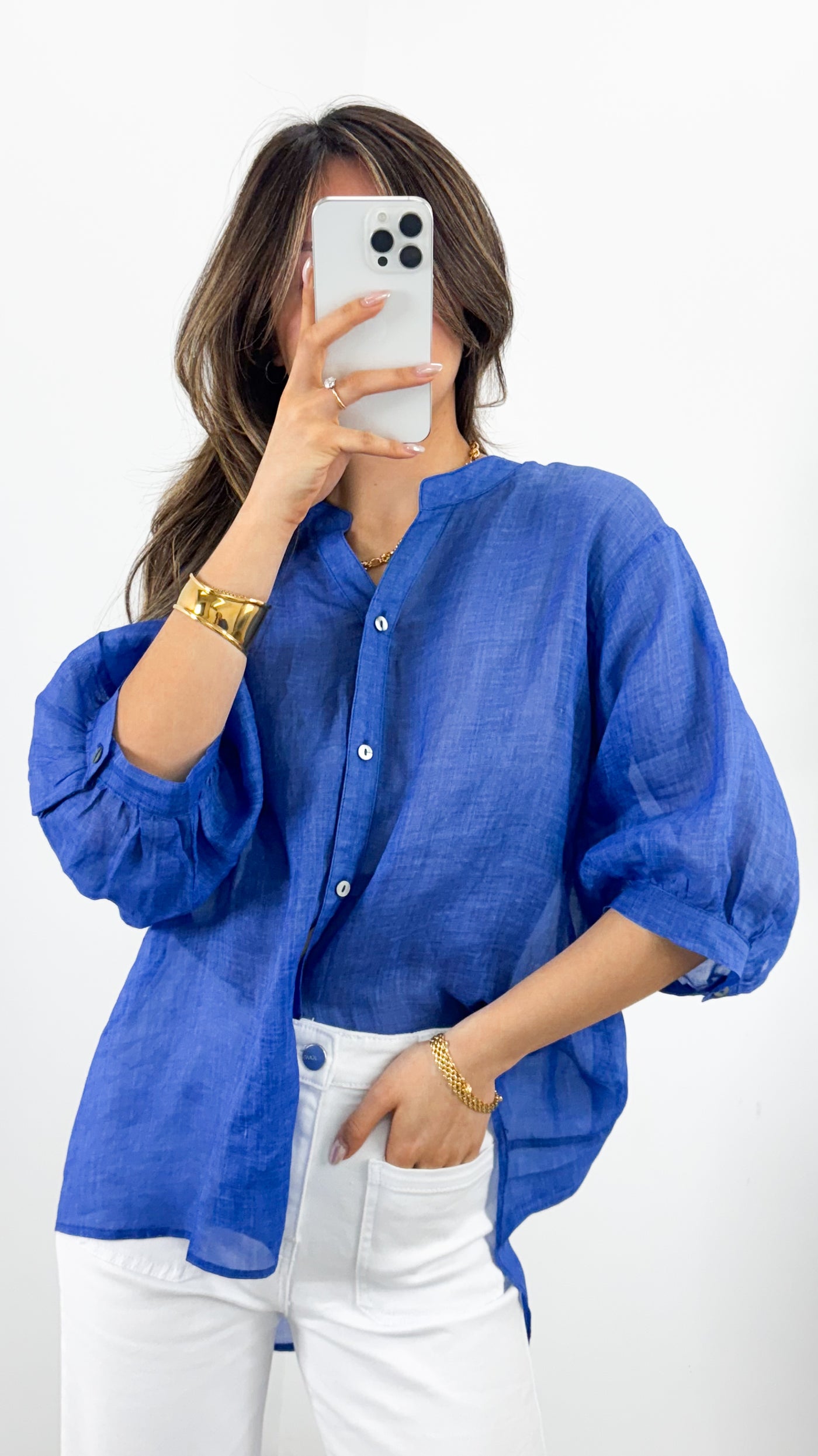 CATHY LINEN SHIRT - ROYAL BLUE