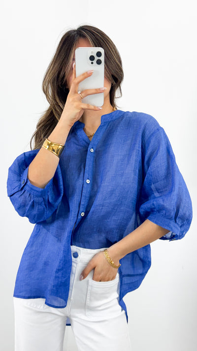 CATHY LINEN SHIRT - ROYAL BLUE