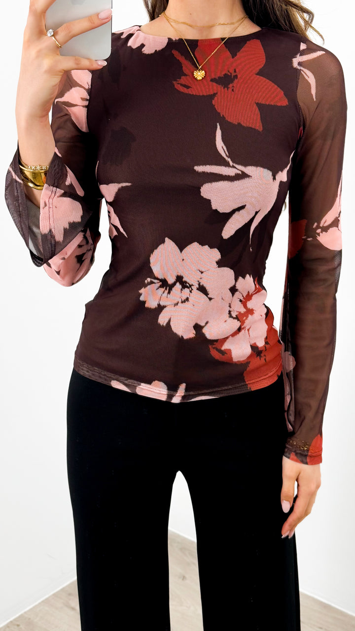 ESTELLE MESH TOP - BROWN