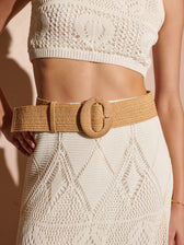 ALORA ROUND BUCKLE STRAW BELT - BEIGE