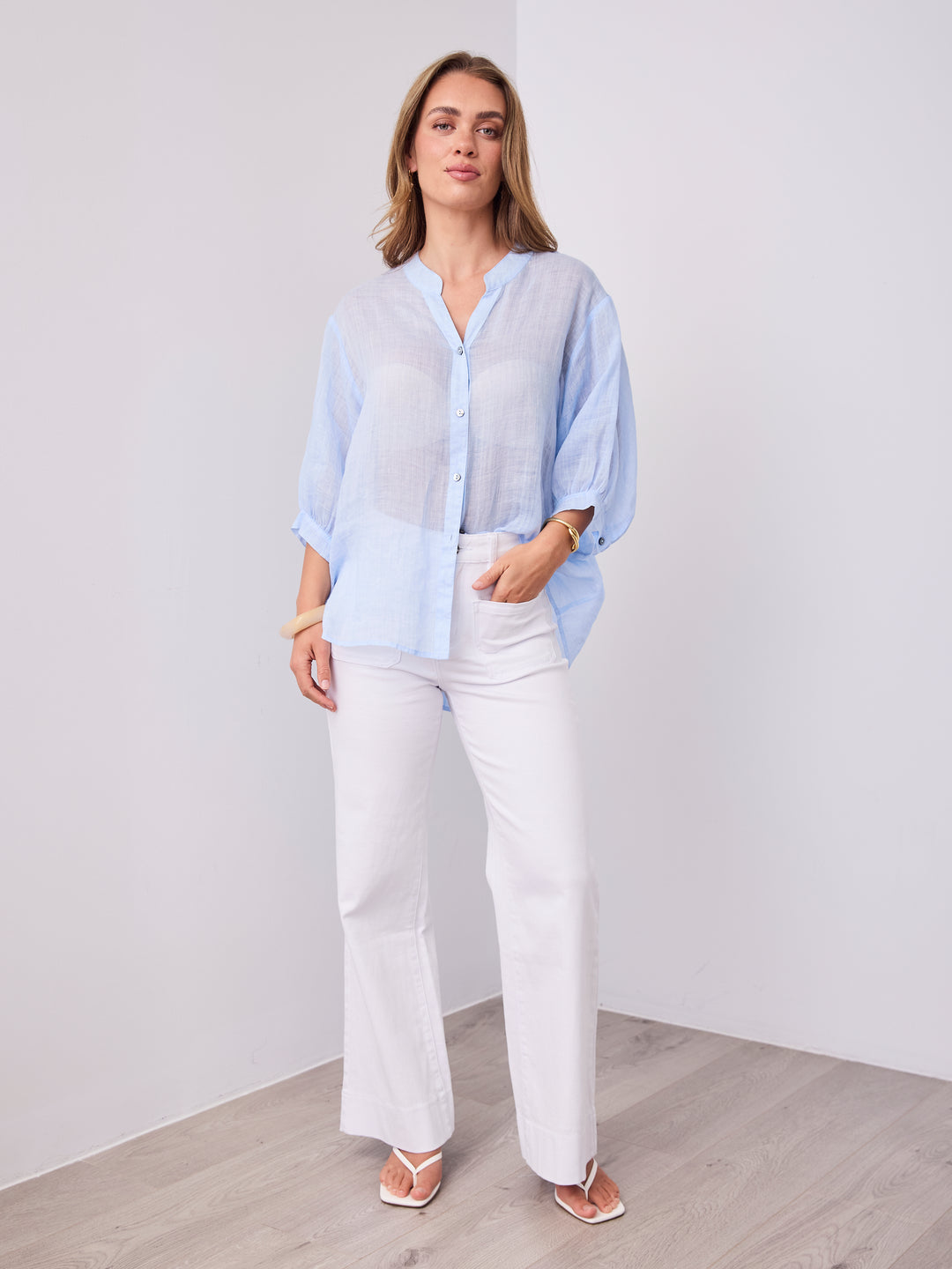 CATHY LINEN SHIRT - ICE BLUE