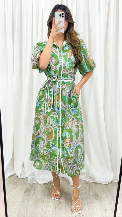 CARALLA DRESS - GREEN PRINT