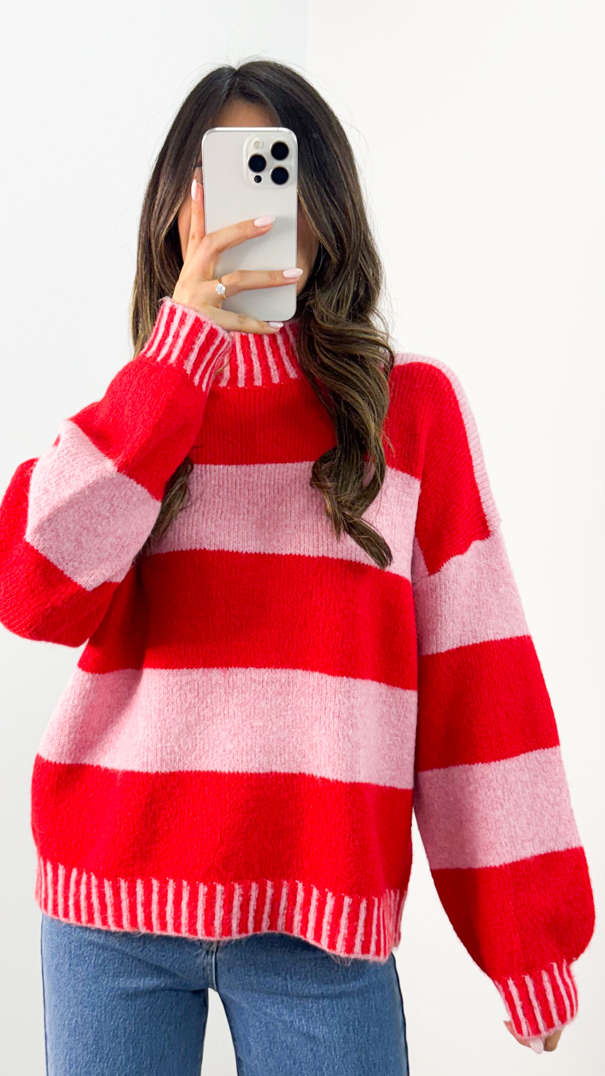 BESSIE BLOCK STRIPE KNIT - PINK/RED