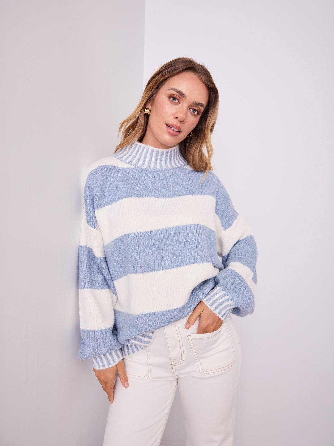BESSIE BLOCK STRIPE KNIT - BLUE/WHITE