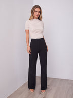 DALTON STRETCH JERSEY HIGH WAISTED STRAIGHT LEG PANT - BLACK