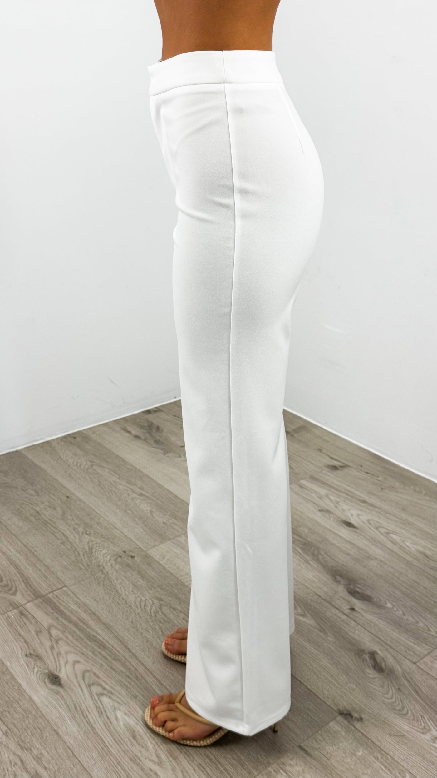 DALTON STRETCH JERSEY HIGH WAISTED STRAIGHT LEG PANT - WHITE