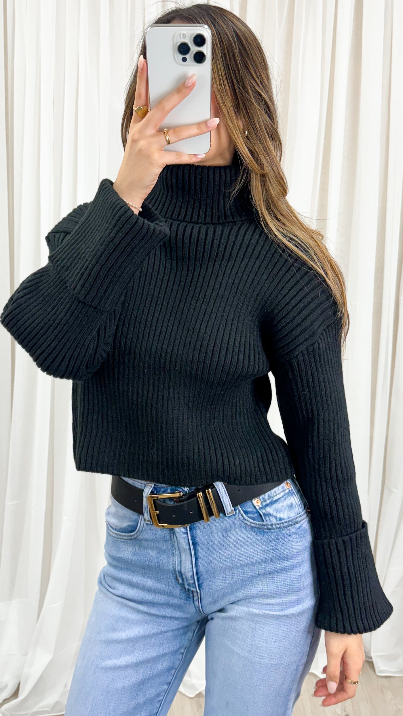 LIA CROP KNIT - BLACK