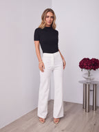 DALTON STRETCH JERSEY HIGH WAISTED STRAIGHT LEG PANT - WHITE