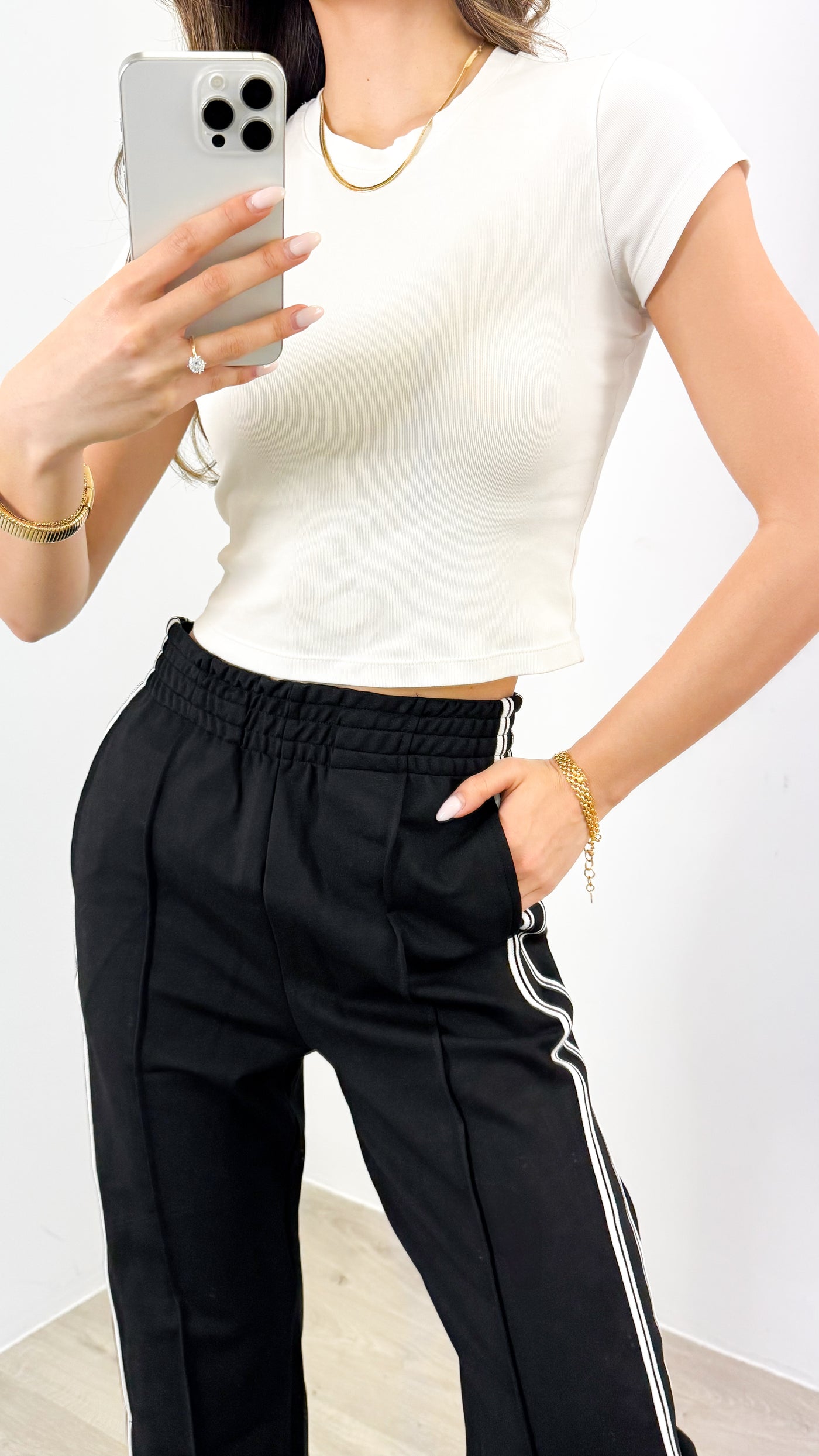 LUCAS STRIPE PANT - BLACK