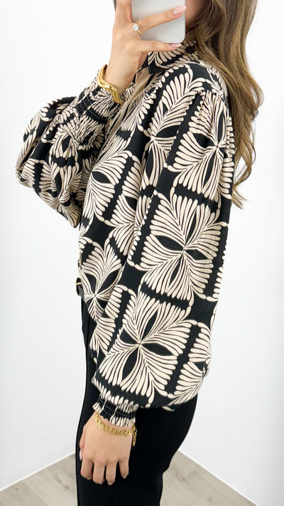 ANTHEA BLOUSE - BLACK/BEIGE
