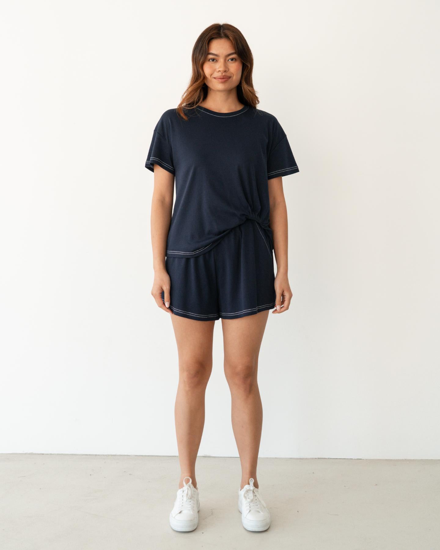 ESTHER EASY TUCK TEE + SHORTS SET - NAVY