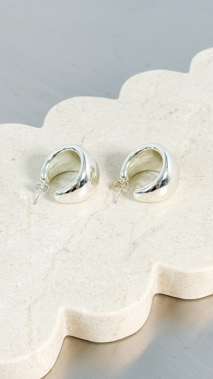 DOME HUGGIE STERLING SILVER PLATED EARRINGS - SILVER