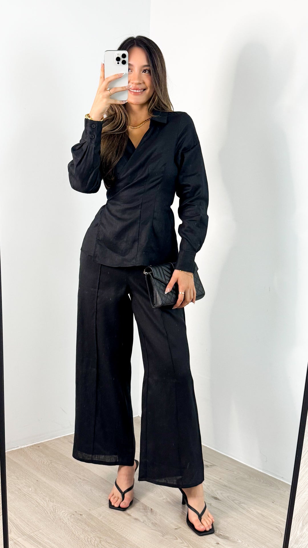 BAKER WRAP LINEN SHIRT - BLACK