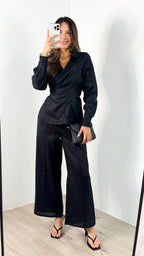 BAKER WRAP LINEN SHIRT - BLACK