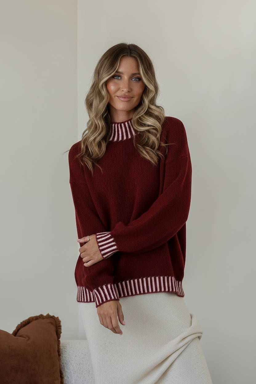 BESSIE STITCH KNIT - LATTE/WINE
