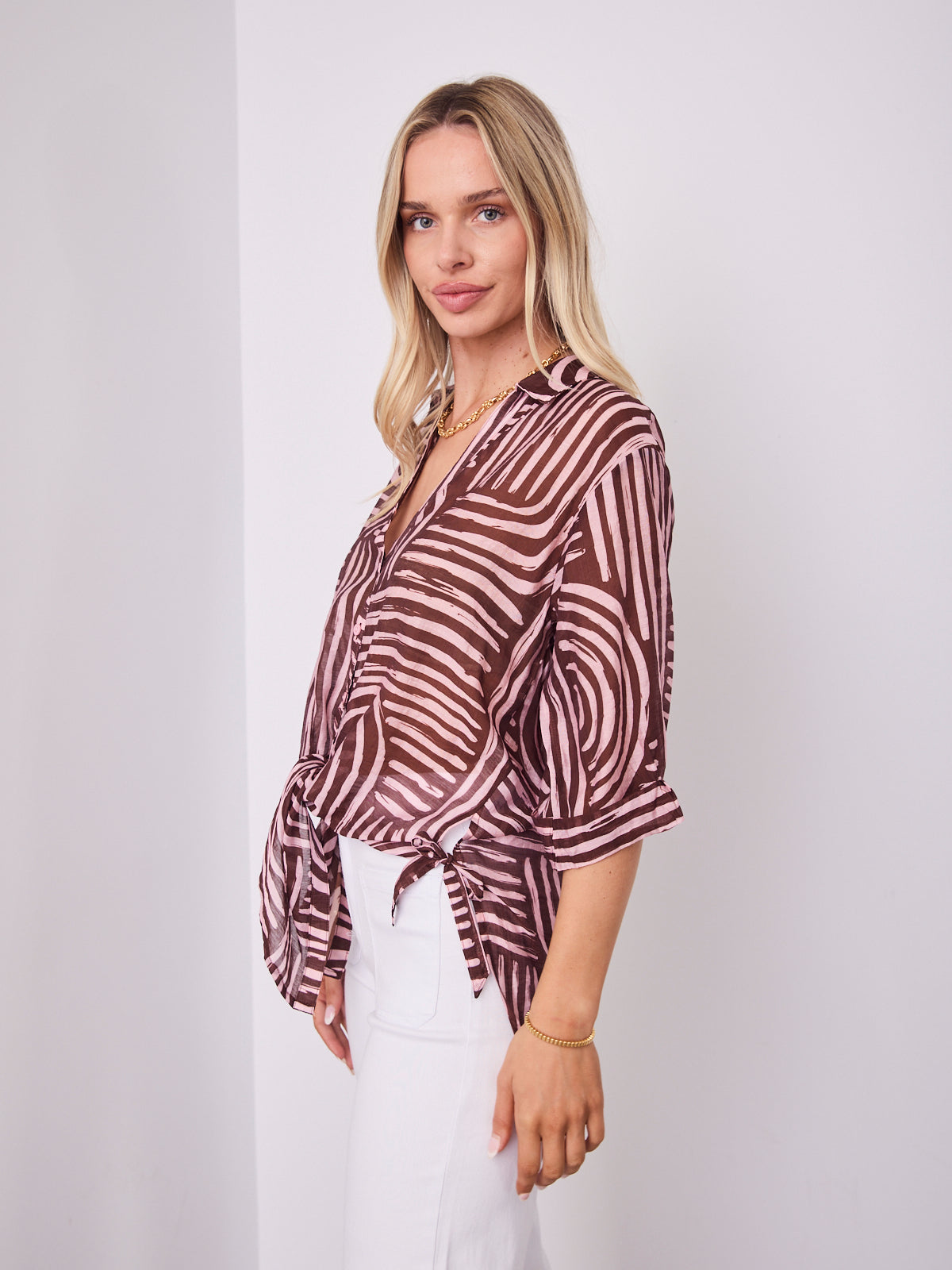 SHANI SHIRT - PINK/CHOCOLATE