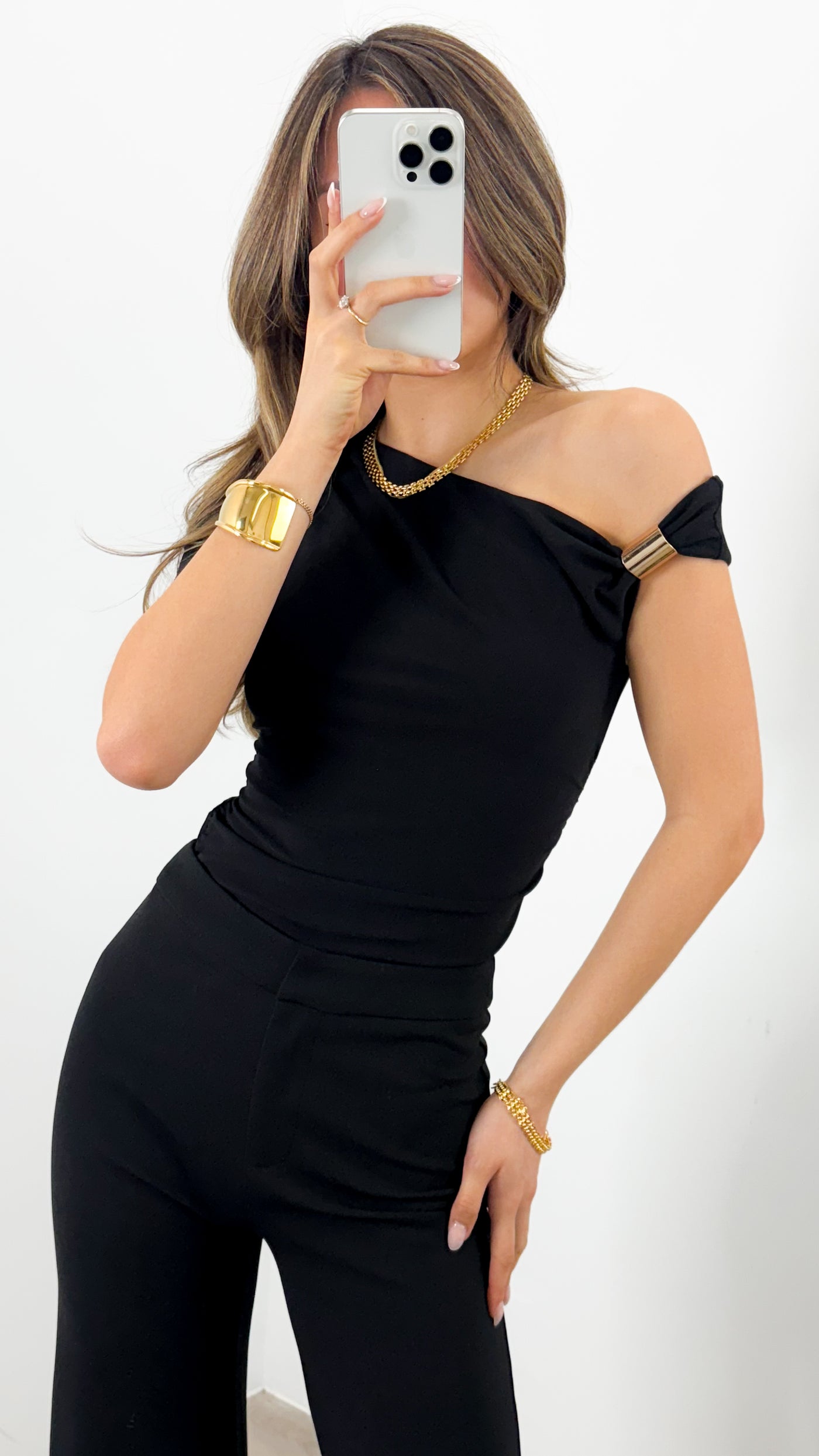 XANA ONE SHOULDER TOP - BLACK