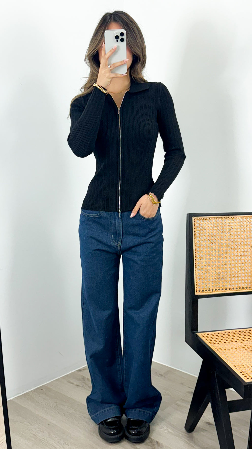 DENISE ZIP KNIT - BLACK