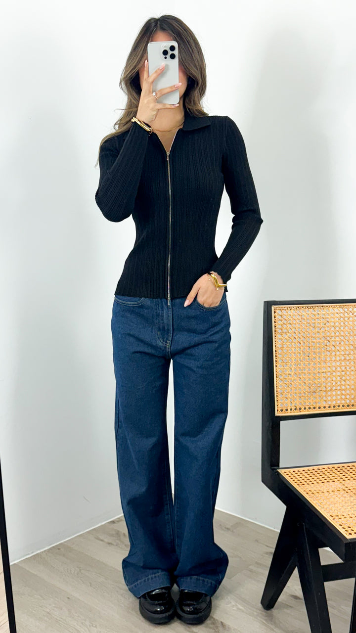 DENISE ZIP KNIT - BLACK