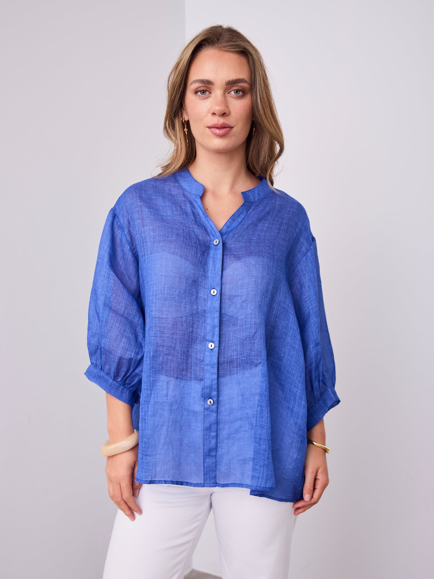 CATHY LINEN SHIRT - ROYAL BLUE