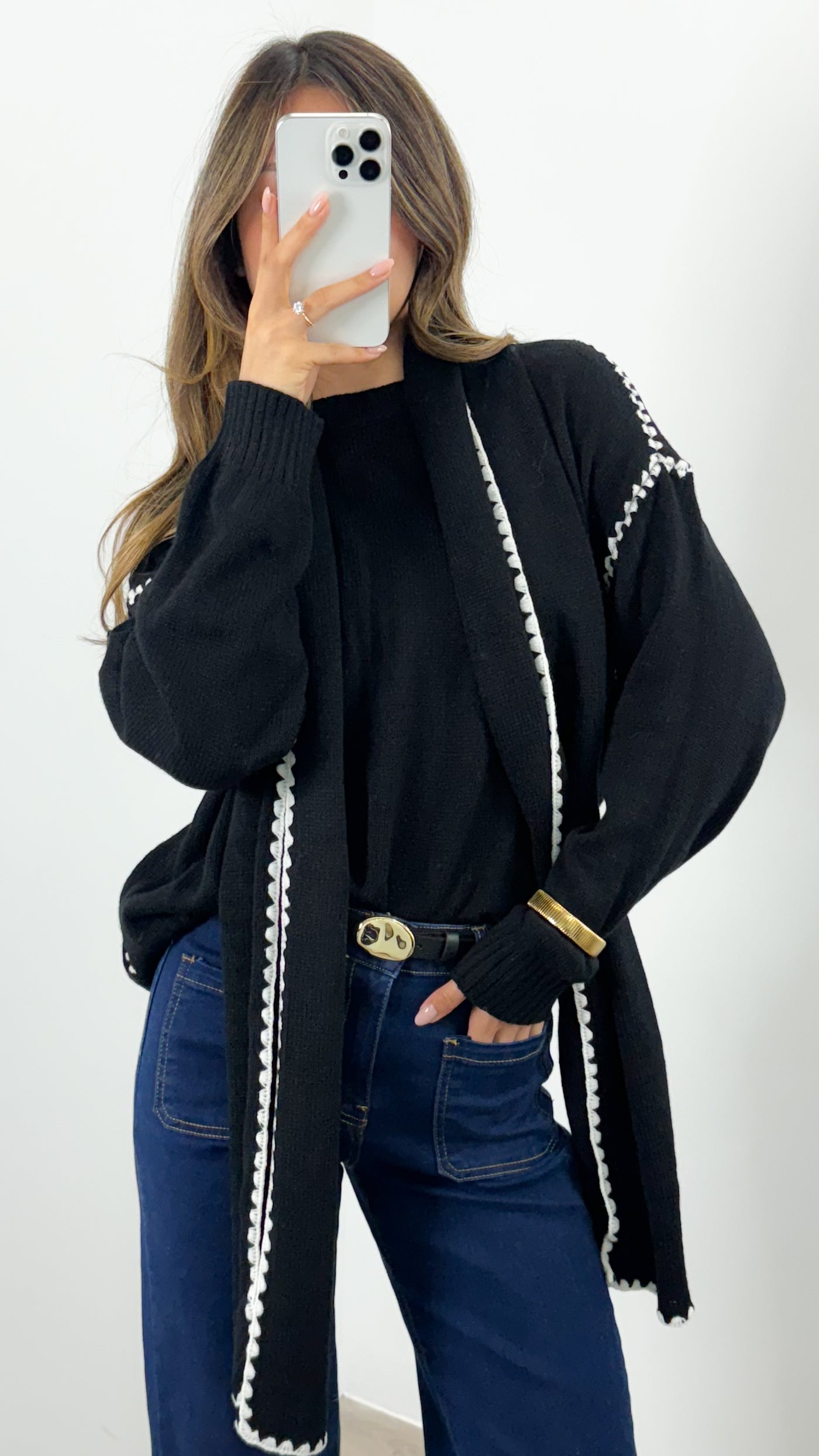 PARIS STITCH KNIT WITH SCARF - BLACK