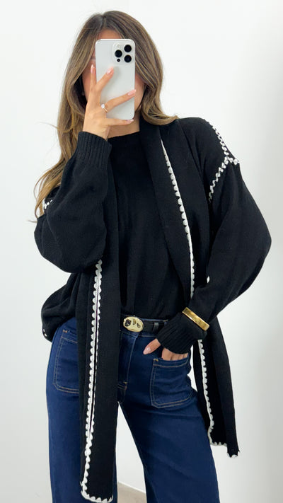 PARIS STITCH KNIT WITH SCARF - BLACK