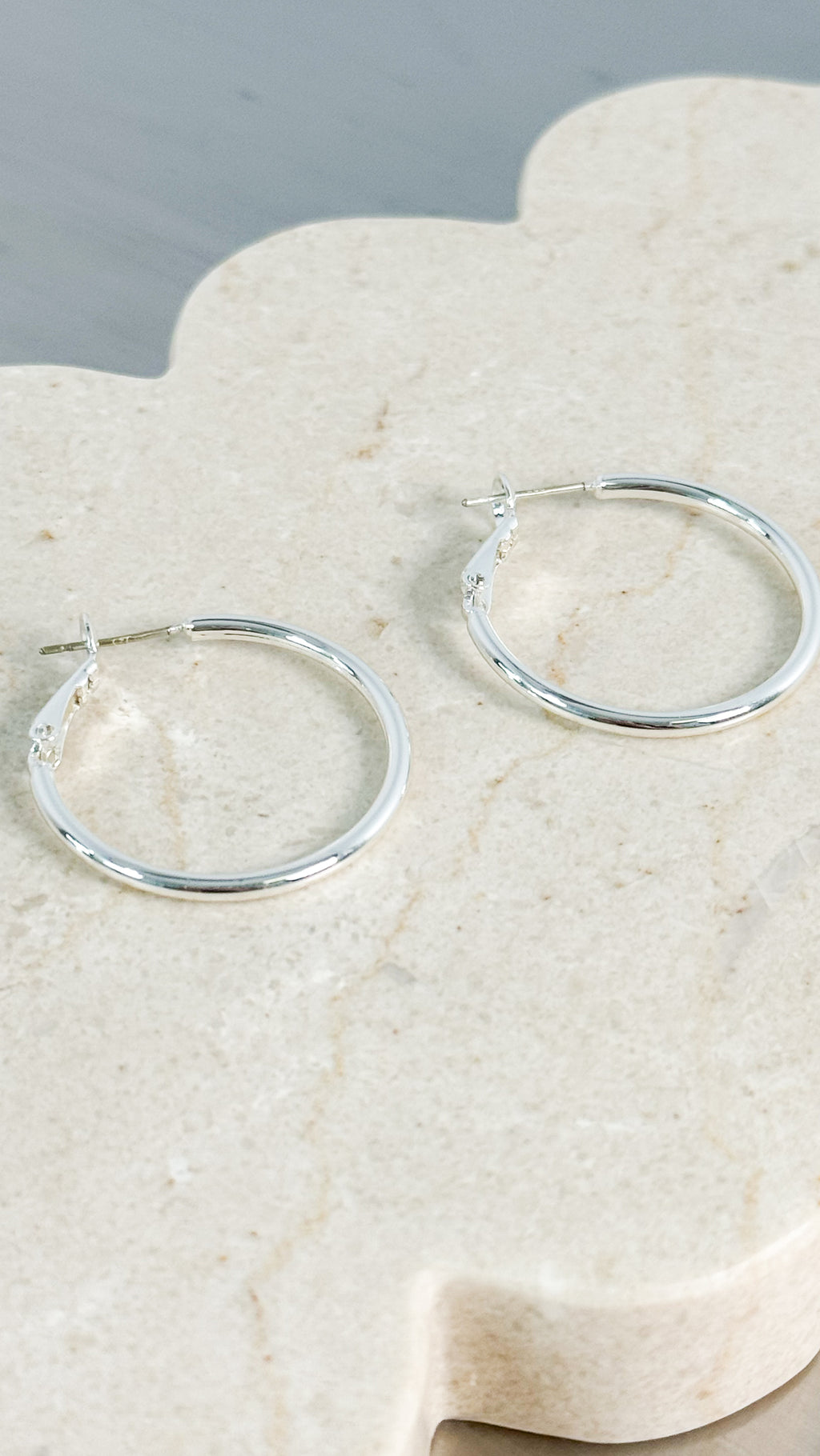 30MM CLASSIC STERLING SILVER PLATED HOOPS - SILVER