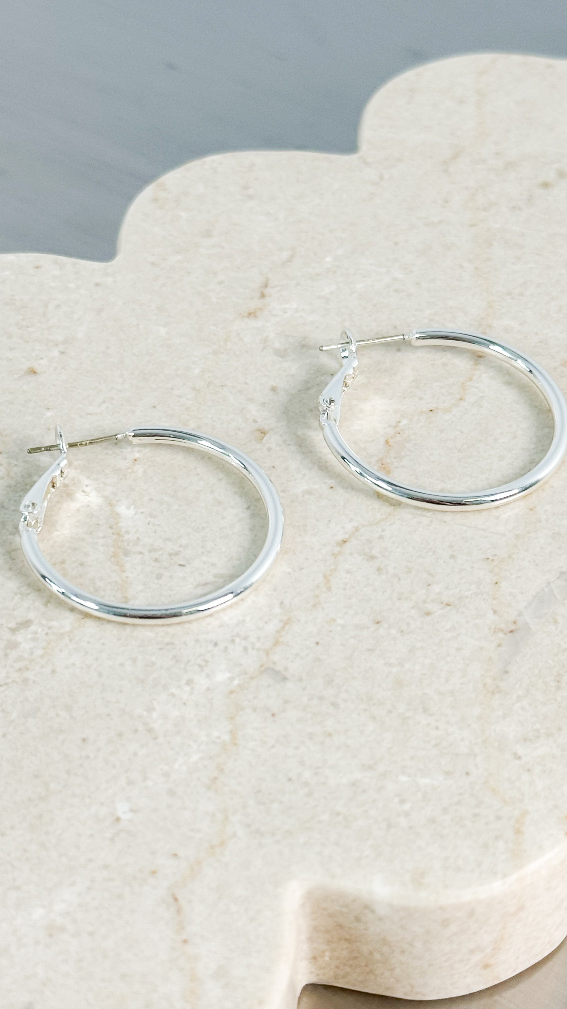 30MM CLASSIC STERLING SILVER PLATED HOOPS - SILVER