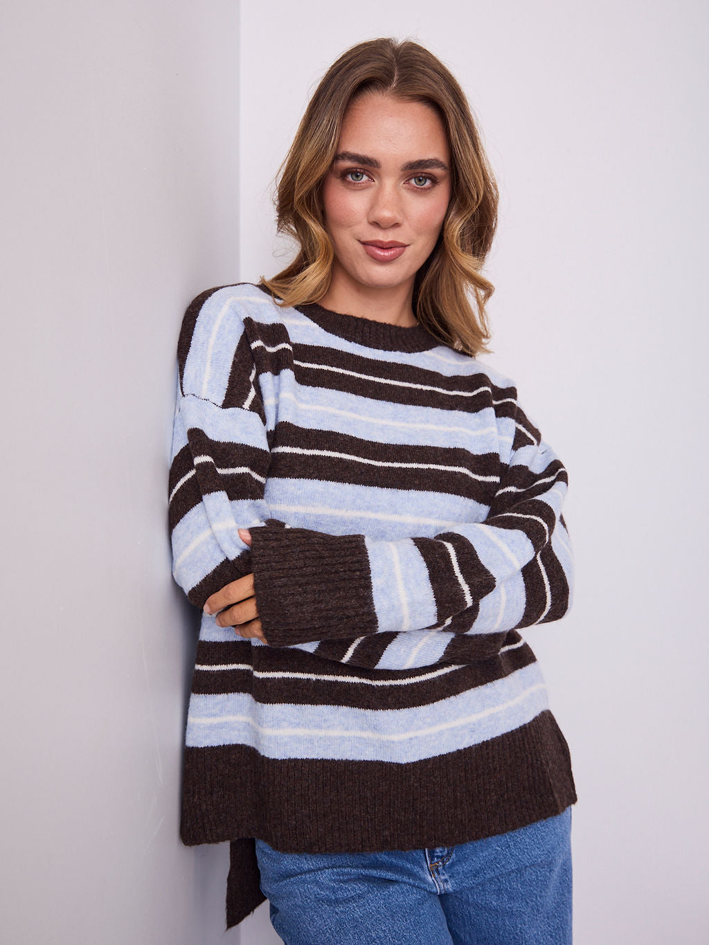 CHARLES KNIT - BLUE/CHOCOLATE