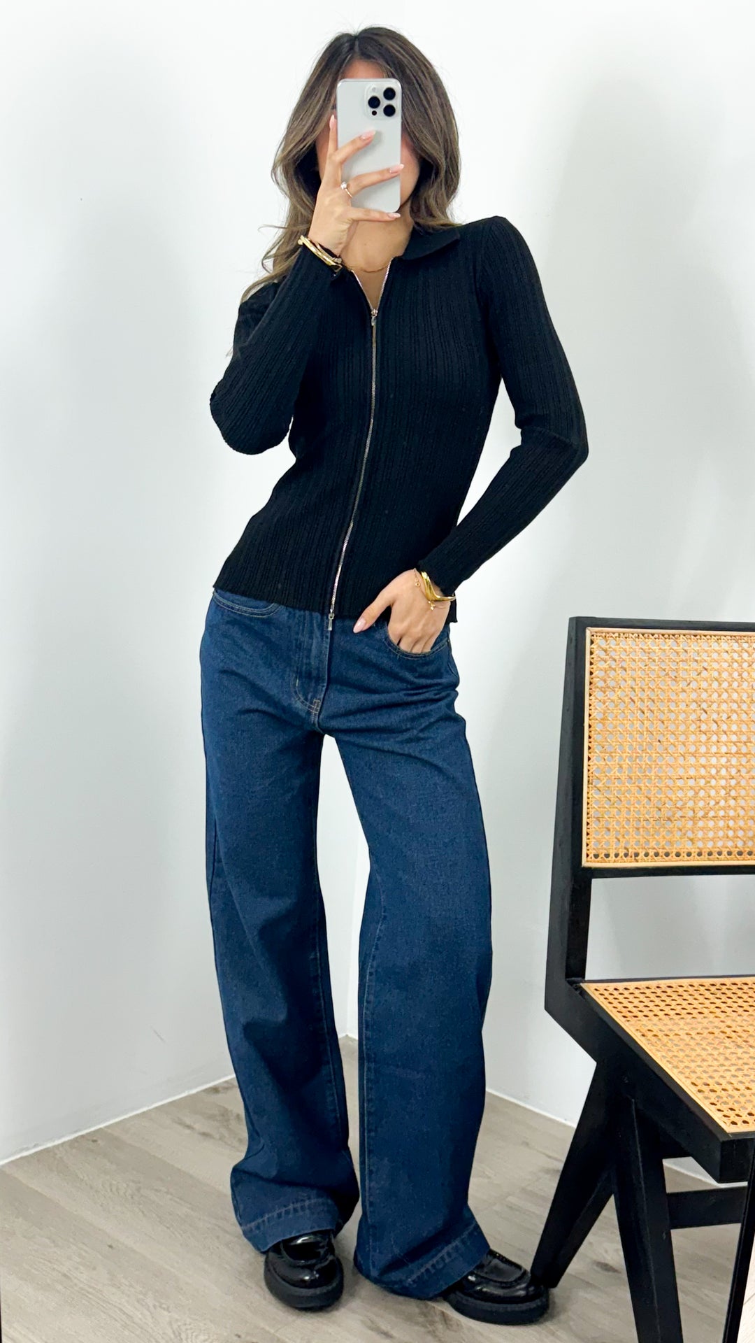 DENISE ZIP KNIT - BLACK