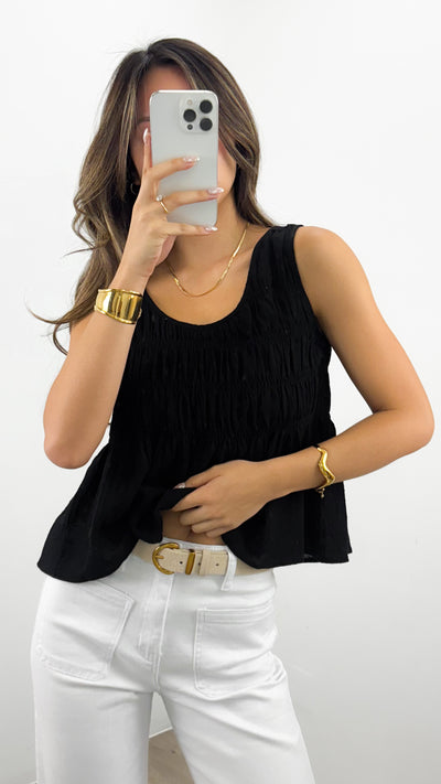 PALIA SHIRRED SINGLET - BLACK